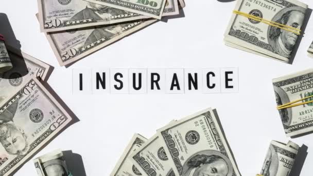 Zoom Out Text Insurance Banknotes Здоров Життя Дім Страхування Автомобілів — стокове відео