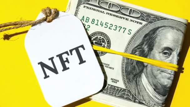 Zoom Out Nft Non Fungible Token Text Понятие Слова Nft — стоковое видео
