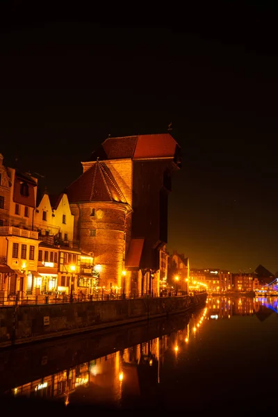 Cidade Velha Gdansk Noite Margem Rio Granary Island Reflexão Moltawa — Fotografia de Stock