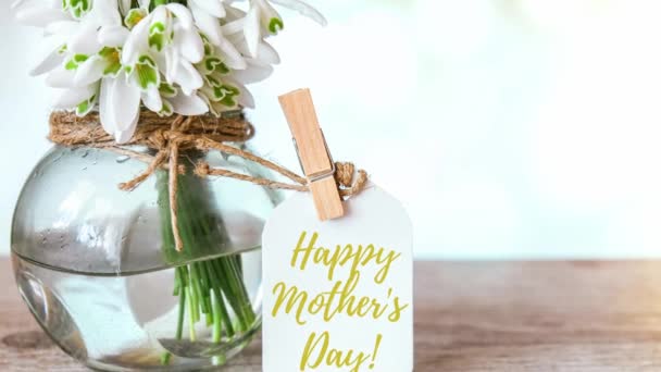 Zoom Out Happy Mothers Day Lettering Cartão Saudação Flores Primavera — Vídeo de Stock