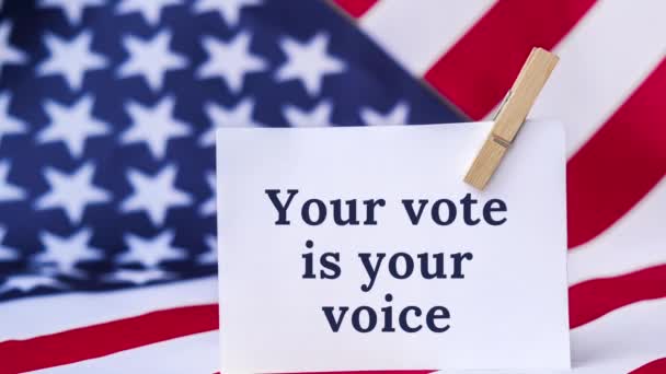 국기와 메시지 문자그대의 목소리입니다 투표를 투표용지가 중요합니다 투표는 목소리입니다 가져라 — 비디오