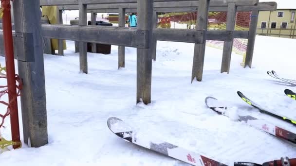Bukovel Ukraine February 2022 People Going Ski Lift Snowy Mountain — Stock videók