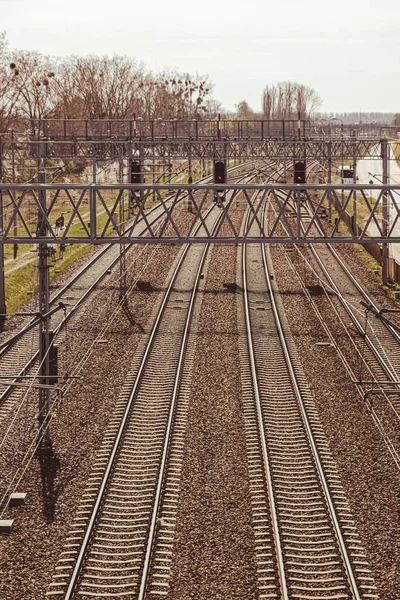 Σιδηροδρομικός Σταθμός Από Ψηλά Ανακατασκευή Σύγχρονης Σιδηροδρομικής Υποδομής Δρόμος Προς — Φωτογραφία Αρχείου