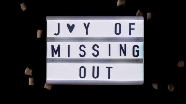 Zoom Afară Lightbox Text Jomo Joy Missing Out Conceptul Relaxare — Videoclip de stoc