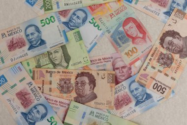 Meksika pezosu banknotlarının arkaplanı.