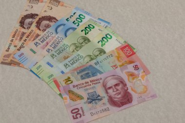 Masada 50,100,200 ve 500 Meksika pezosu olan bir grup..
