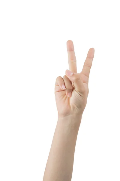 Woman Showing Number Two Hand Signs White Background — Φωτογραφία Αρχείου