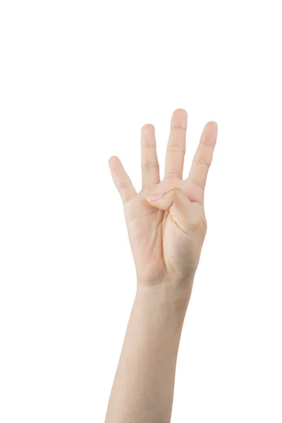 Kobieta Pokazuje Numer Dwa Znakami Dłoni Białym Tle — Zdjęcie stockowe
