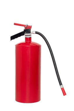 Red fire extinguisher, without label and with white background.
