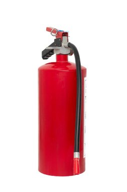 Red fire extinguisher, without label and with white background.