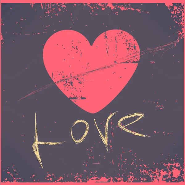 Love Heart Valentines day Carte de vœux Style rétro grunge couleurs vintage Concept de relation romantique en vecteur — Image vectorielle