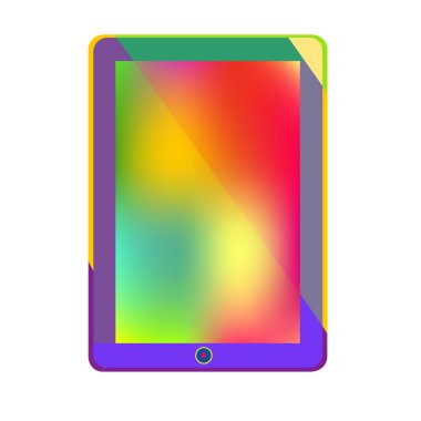 tablet bilgisayar parlak yeni teknoloji ve vektör beyaz arka plan üzerinde renkli bilgi dünya gadget kavramı