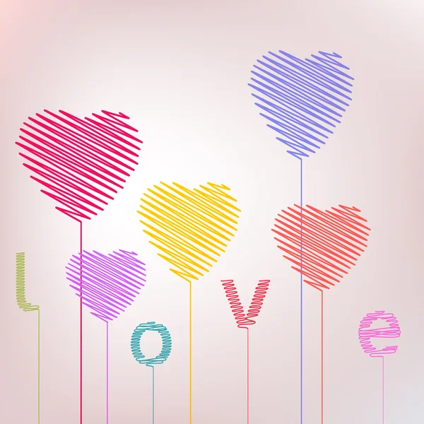 Amor Corazón abstracto mano dibujo globos San Valentín tarjeta de felicitación colores de moda relación romántica concepto en vector — Vector de stock