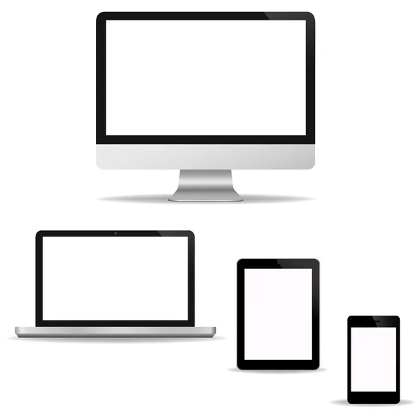 Conjunto de pantalla de tecnología informática - Ordenador portátil, Tablet PC, Teléfono inteligente nuevo diseño de tecnología digital Oficina en vector — Archivo Imágenes Vectoriales