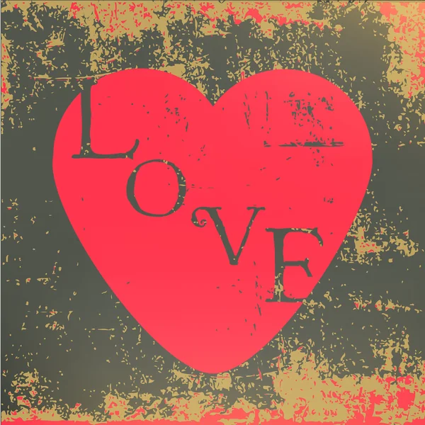 Coração do amor Dia dos Namorados cartão de saudação Retro grunge estilo vintage cores ilustração no vetor — Vetor de Stock