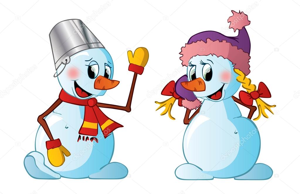 Boy and girl snowmen
