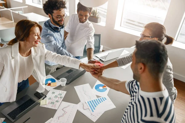 Group Coworkers Stacked Hands Together Concept Corporate Unity High Quality — Stockfoto