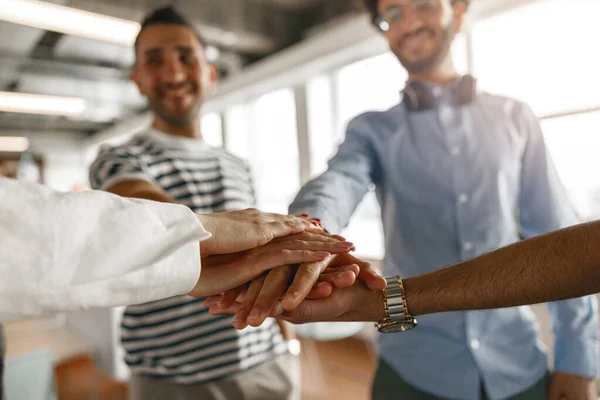 Group Coworkers Stacked Hands Together Concept Corporate Unity High Quality — Foto Stock