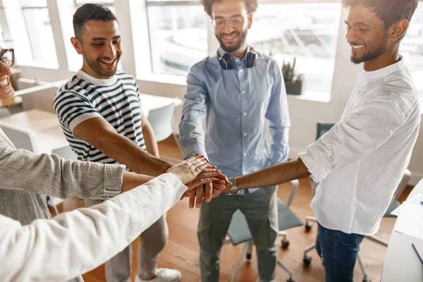 Group Coworkers Stacked Hands Together Concept Corporate Unity High Quality —  Fotos de Stock