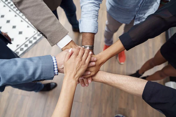 Group Coworkers Stacked Hands Together Concept Corporate Unity High Quality — Stock Fotó