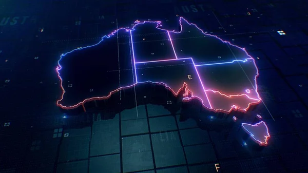 Australia Mapa Cyfrowa — Zdjęcie stockowe