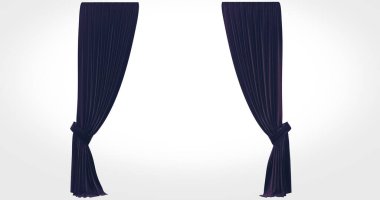 gerçekçi sahne kırmızı zarif perdeler beyaz arkaplan