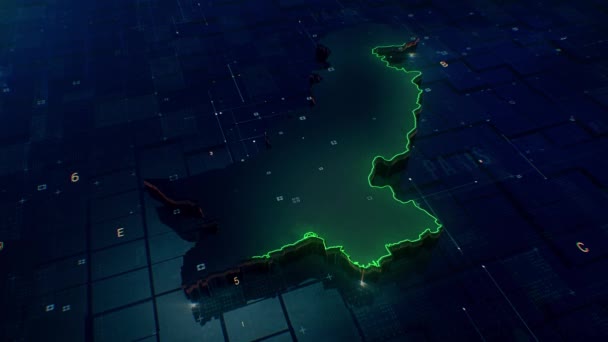 Pakistan Mapa Cyfrowe Tło — Wideo stockowe