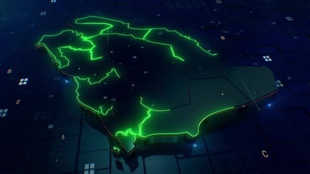 Saúdská Arábie Mapa Digitální Pozadí — Stock video