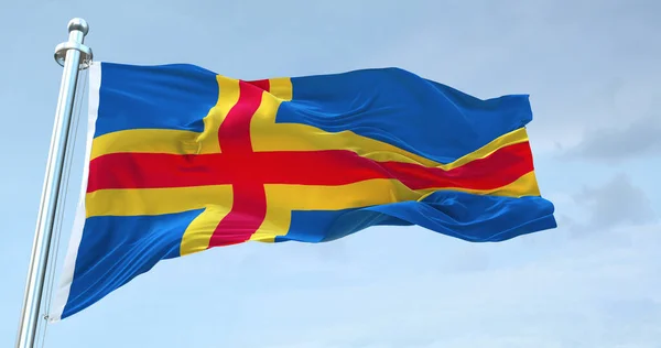 Aland Vlag Zwaaiend Met — Stockfoto