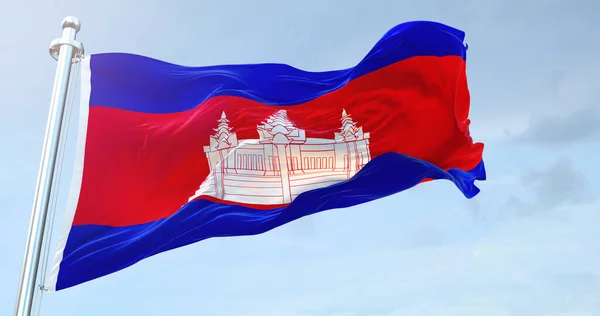 Cambodja Vlag Zwaaien — Stockfoto