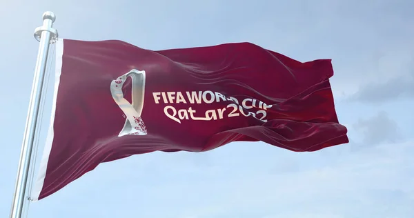 Fifa 2022 Dünya Kupası Katar Bayrağı Dalgalanıyor — Stok fotoğraf