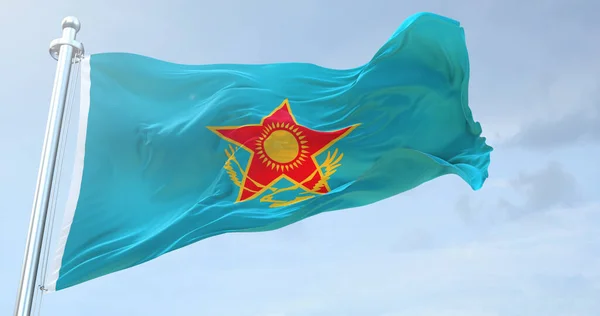 Kazakstans Väpnade Styrkor Flagga Viftar Med — Stockfoto