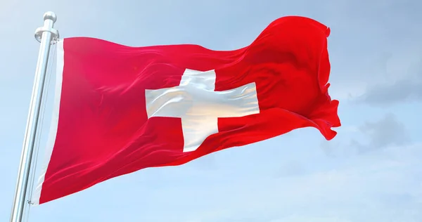 Прапор Швейцарії Який Розмахує — стокове фото