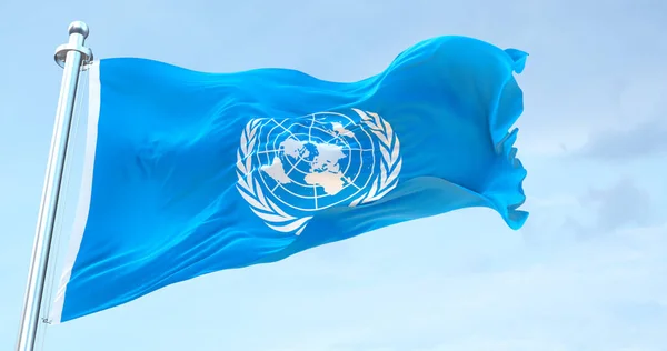 Drapeau Des Nations Unies Agitant — Photo