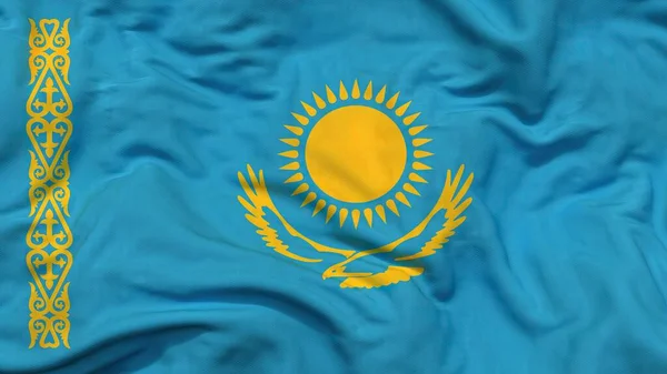 Kazachstán Národní Vlajkové Textilní Tkaniny Mává — Stock fotografie