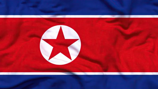 Corea Nord Bandiera Nazionale Tessuto Tessuto Sventolando — Foto Stock