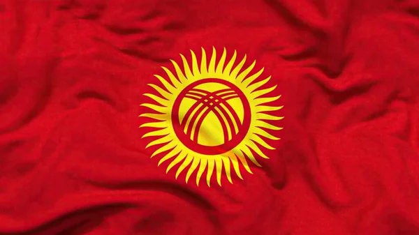 Киргизский Национальный Флаг Текстильной Ткани Размахивая — стоковое фото