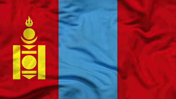 Флаг Монголии Текстильная Ткань Размахивая — стоковое фото