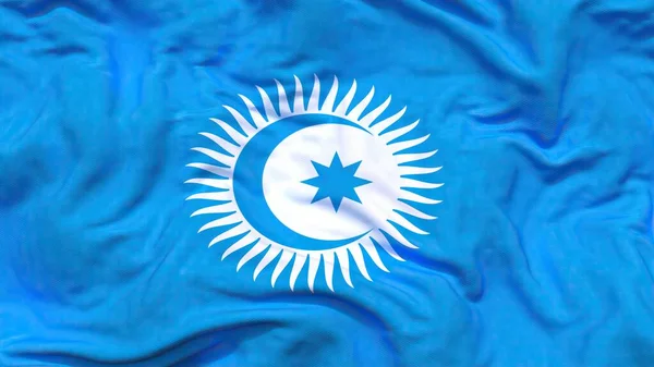Turkic Council Flag Textile Fabric Wwaving — стокове фото