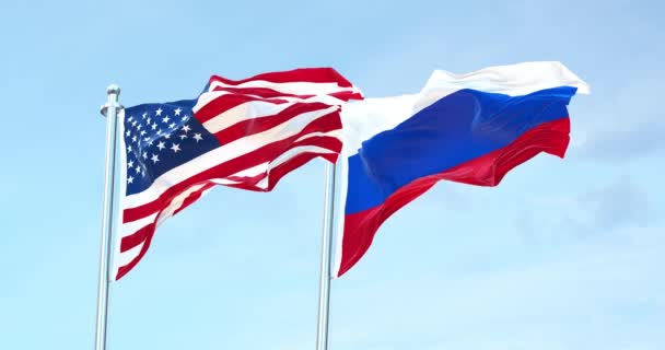 アメリカ合衆国Vsロシア国旗4K — ストック動画