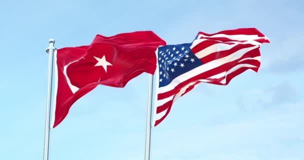 Turkiet Förenta Staternas Flagga Viftar Med — Stockvideo