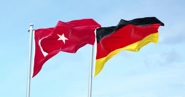 Turkiet Tyskland Flagga Viftande — Stockvideo