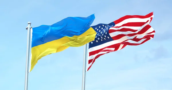 Україна Проти Прапора Сша Який Розмахує — стокове фото