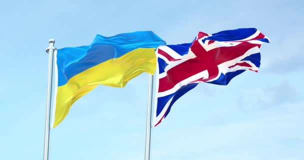 Ουκρανία Εναντίον Ηνωμένου Βασιλείου Κυματίζει Σημαία — Αρχείο Βίντεο