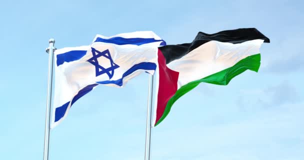 Israel Palestine Flag Waving — Stockvideo