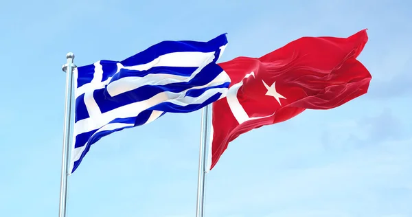Greece Turkey Flags Waving — Stockfoto