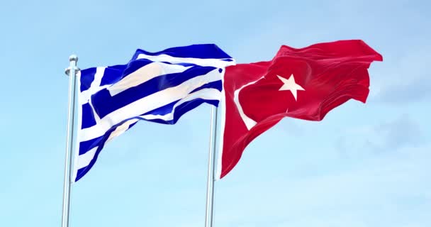 Greece Turkey Flags Waving — Stockvideo