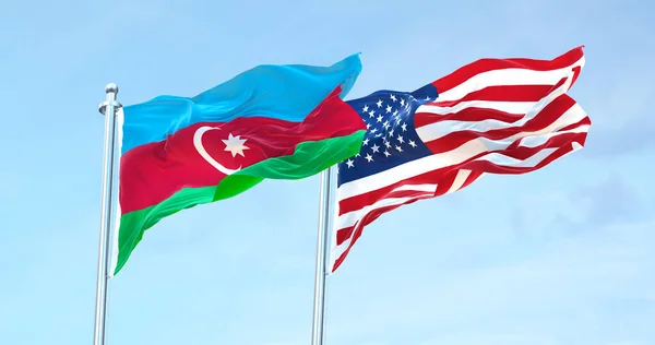 Азербайджан Против Сша Флаг Размахивая — стоковое фото