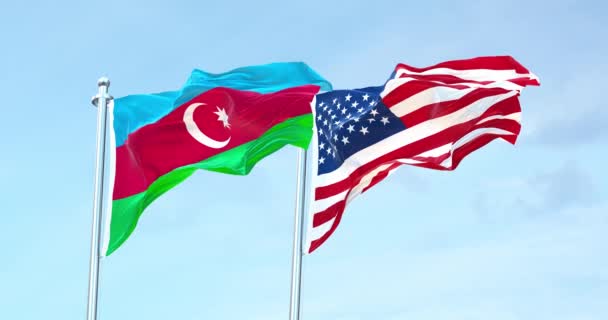 Azerbaijão Estados Unidos Bandeira Acenando — Vídeo de Stock
