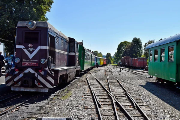 Stainz Österreich September 2021 Bunte Wagen Des Flascherlzuges Eine Schmalspurbahn — Stockfoto